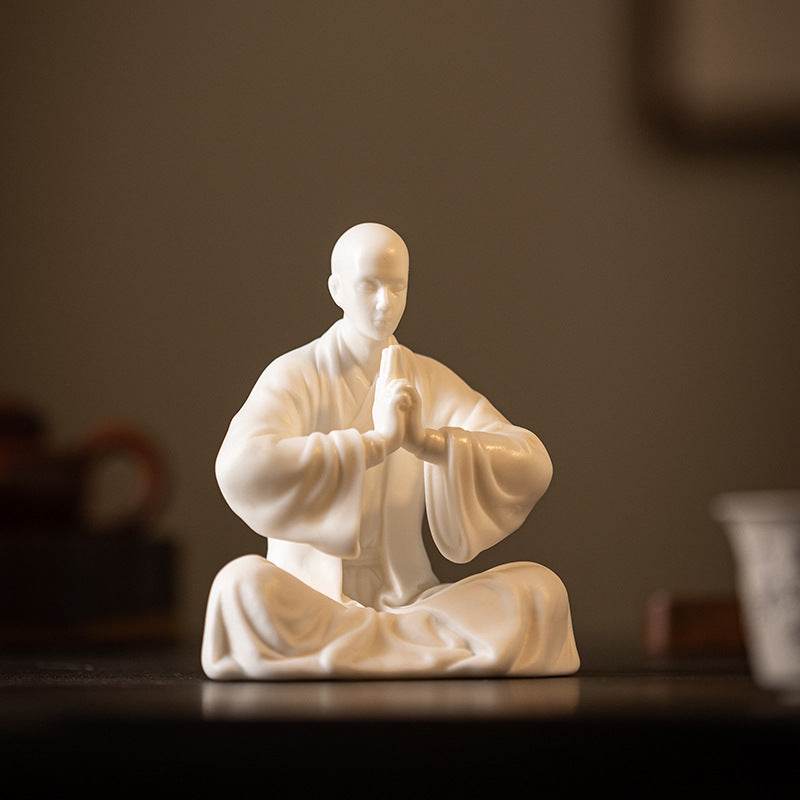 White Porcelain Meditation Buddha Statues - Tibetan Buddhist statue, detailed view