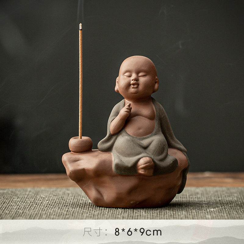 Purple Sand Buddha Statue Incense Holder - Tibetan Buddhist statue, size reference