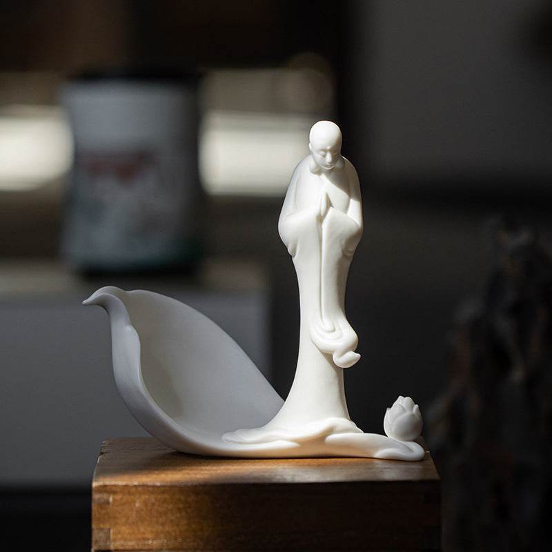 White Porcelain Buddha Statue - Tibetan Buddhist statue, front view