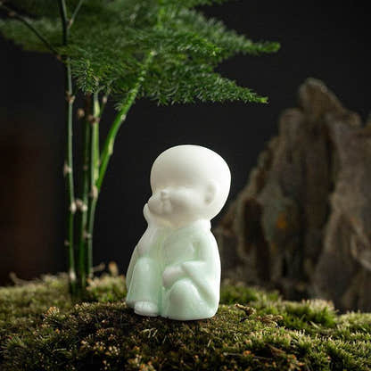 Ceramic Meditation Buddha Statue - Tibetan Buddhist statue, close-up detail