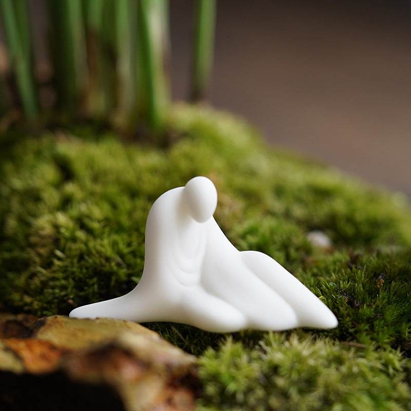 White Ceramic Zen Figurine Ornament - Tibetan Buddhist statue, view 4