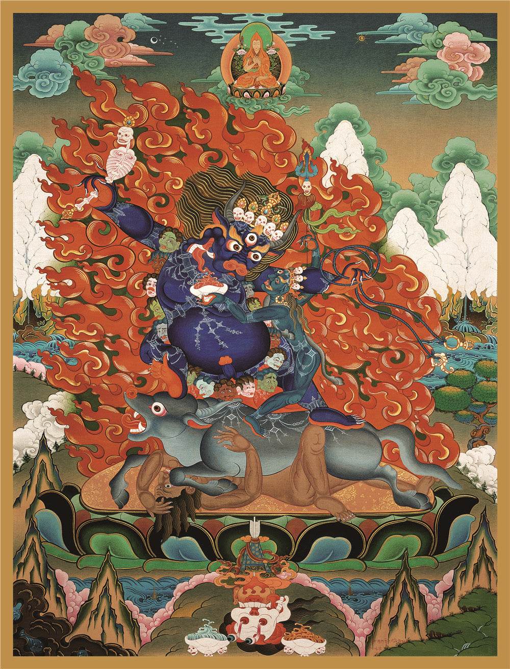 Yamantaka Vajrabhairava - Tibetan thangka painting, front view