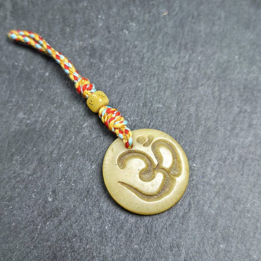 OM Pendant - Hand-carved Tibetan Amulet - 30mm - Tibetan Buddhist amulet, front view