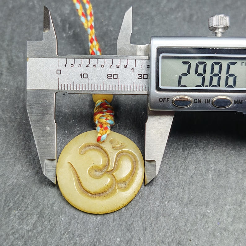 OM Pendant - Hand-carved Tibetan Amulet - 30mm - Tibetan Buddhist amulet, size reference