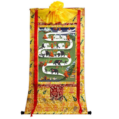 Samantha Tibetan Elephant Taming - Tibetan thangka painting, close-up detail