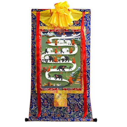 Samantha Tibetan Elephant Taming - Tibetan thangka painting, view 4