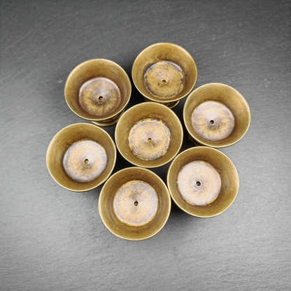 Tibetan Buddhist Offering Butter Lamps Set - Carved OM Mani Pademe Hum Letter -  - Tibetan Buddhist art, detailed view