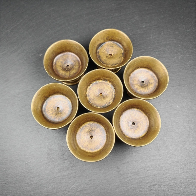 Tibetan Buddhist Offering Butter Lamps Set - Carved OM Mani Pademe Hum Letter -  - Tibetan Buddhist art, detailed view