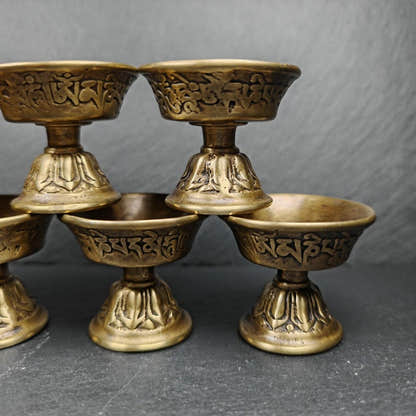 Tibetan Buddhist Offering Butter Lamps Set - Carved OM Mani Pademe Hum Letter -  - Tibetan Buddhist art, view 6