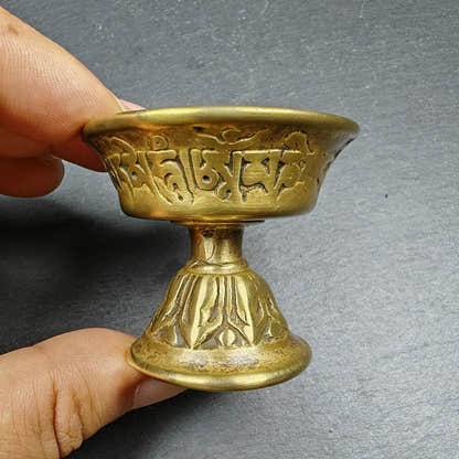 Tibetan Buddhist Offering Butter Lamps Set - Carved OM Mani Pademe Hum Letter -  - Tibetan Buddhist art, view 7