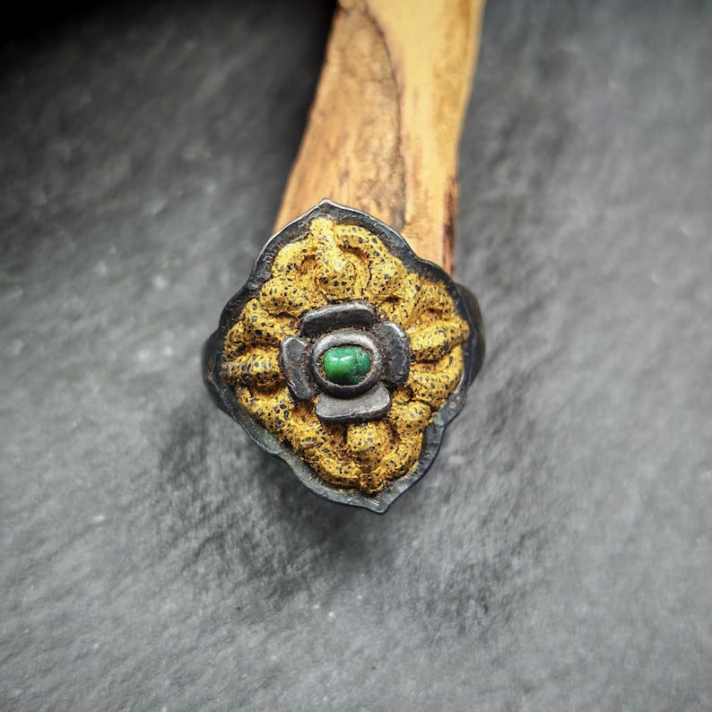 Tibetan Cross Vajra Ring Gold & Silver Gilding Adjustable Ring - Tibetan Buddhist vajra, view 4