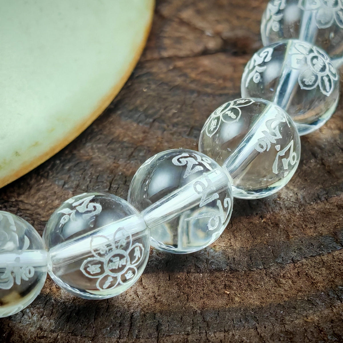 Tibetan Crystal Wrist Mala Bracelet | Om Mani Padme Hum & Lotus Carved Beads | Spiritual Meditation Gift for Him Her