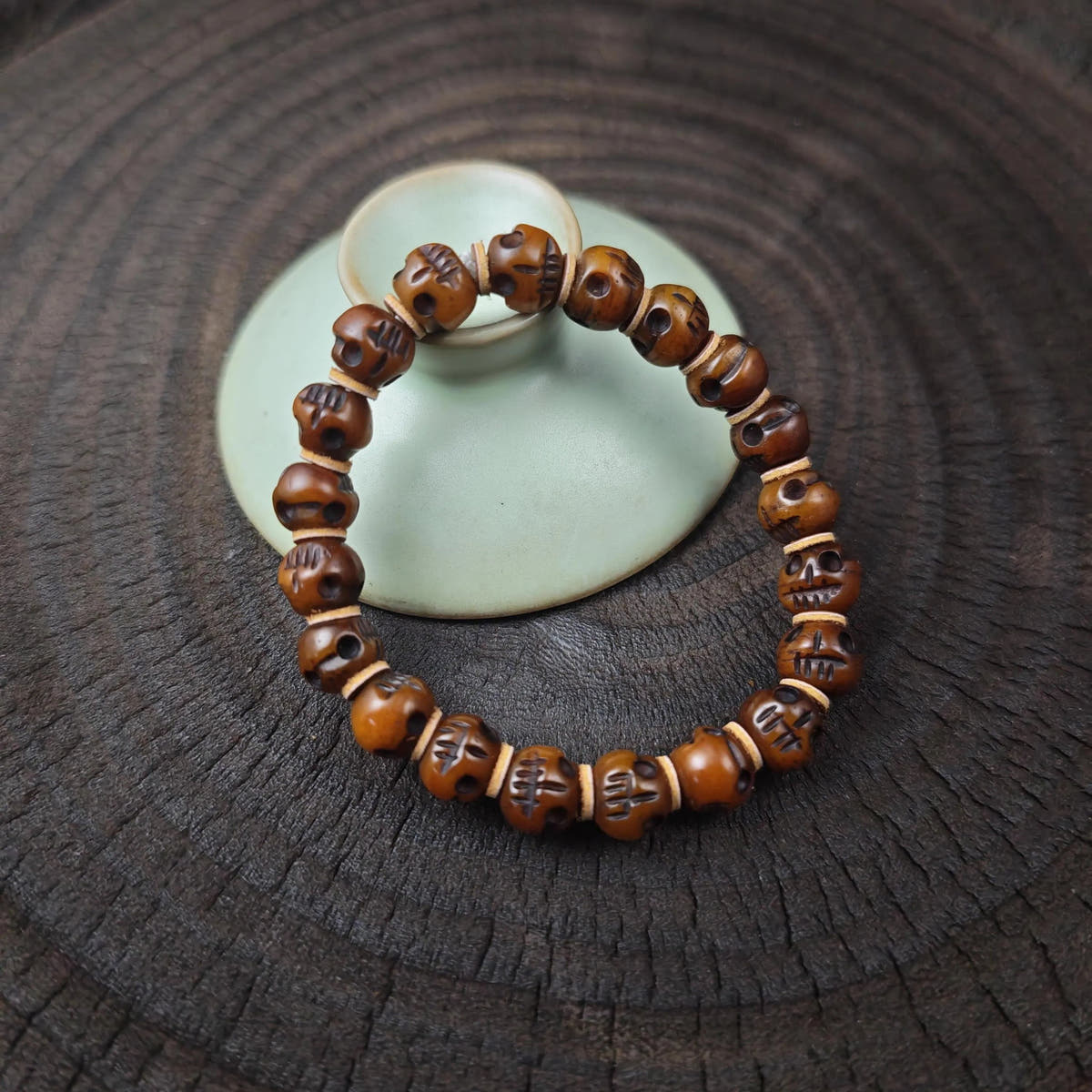 Tibetan Yak Bone Mala Beads Bracelet | Hand-Carved Citipati Skull Amulet for Meditation Prayer | Spiritual Gift for Him Her