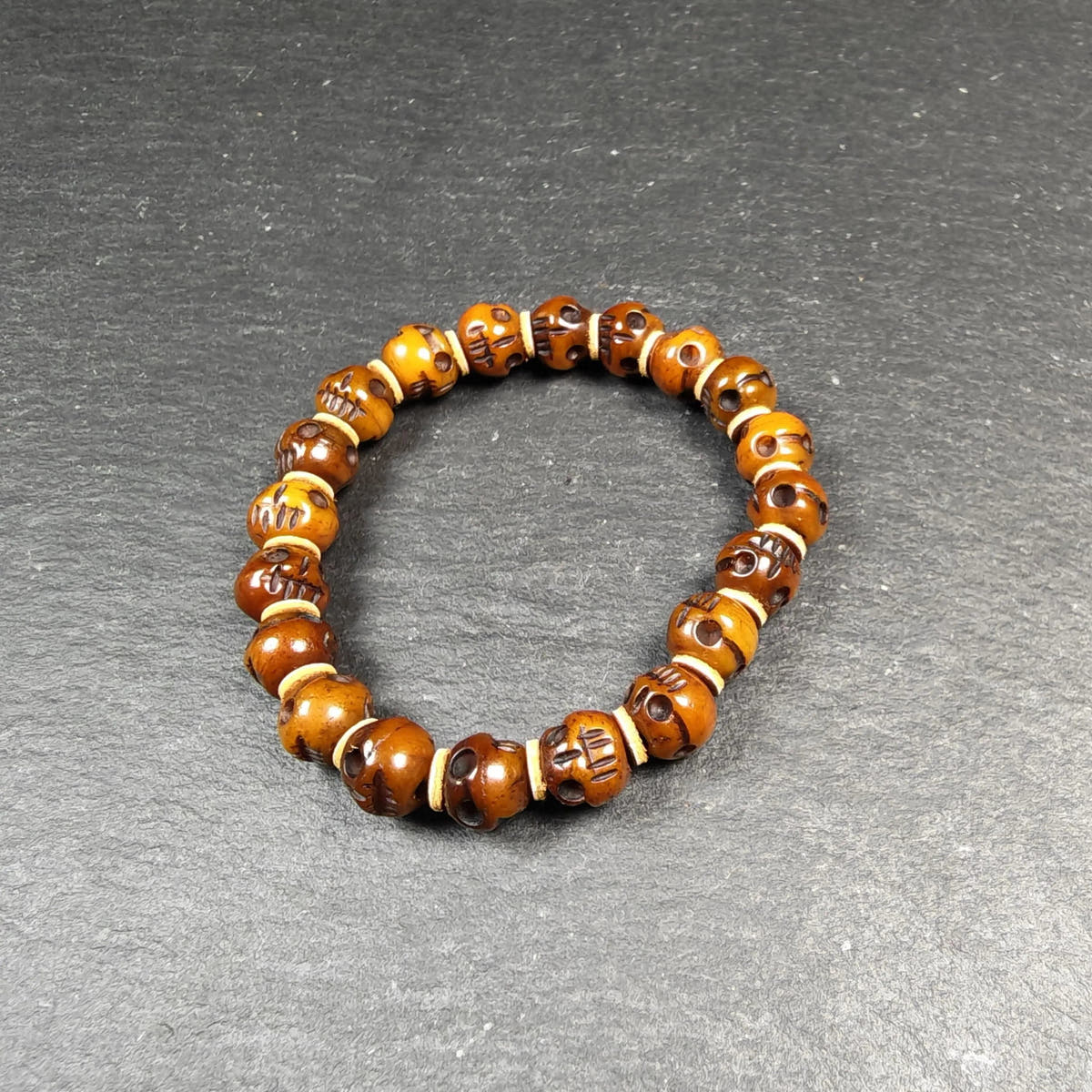 Tibetan Yak Bone Mala Beads Bracelet | Hand-Carved Citipati Skull Amulet for Meditation Prayer | Spiritual Gift for Him Her