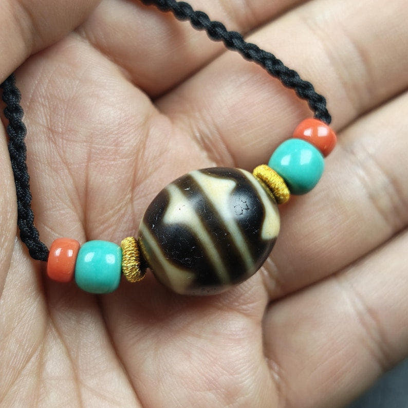 Tiger Tooth Dzi Bead Necklace - Tibetan Buddhist bead necklace, view 10