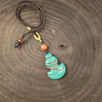 Turquoise Citipati Skull Kartika - Authentic Tibetan Amulet - Protective Charm - Decades Old - 37×27mm