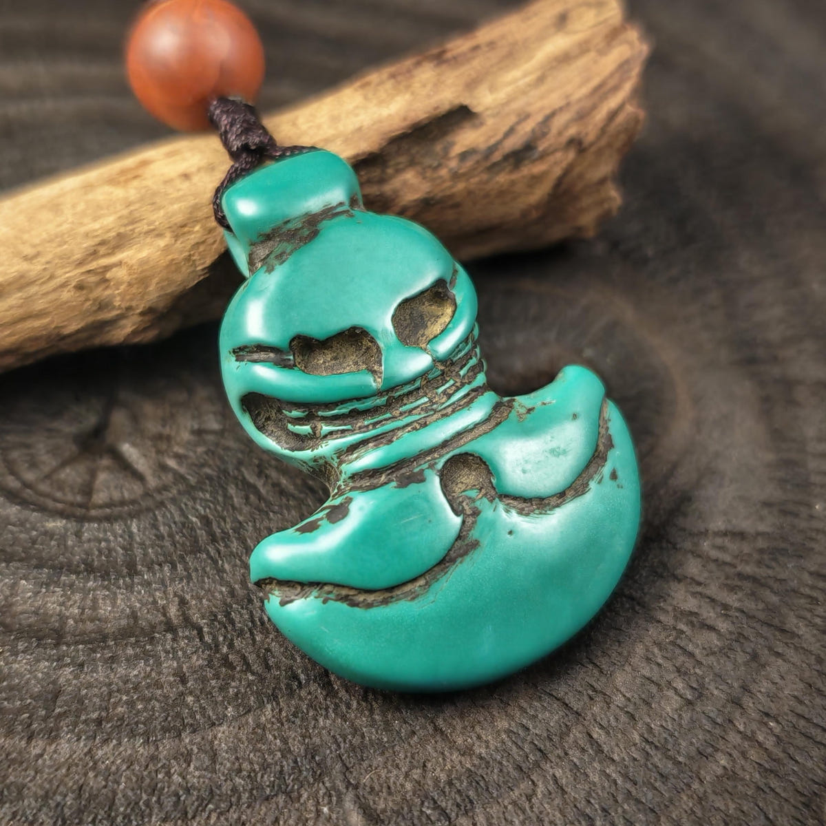 Turquoise Citipati Skull Kartika - Authentic Tibetan Amulet - Protective Charm - Decades Old - 37×27mm