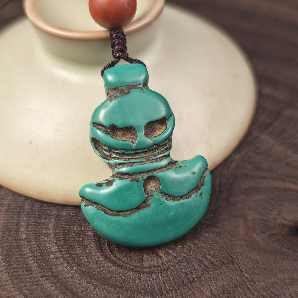 Turquoise Citipati Skull Kartika - Authentic Tibetan Amulet - Protective Charm - Decades Old - 37×27mm