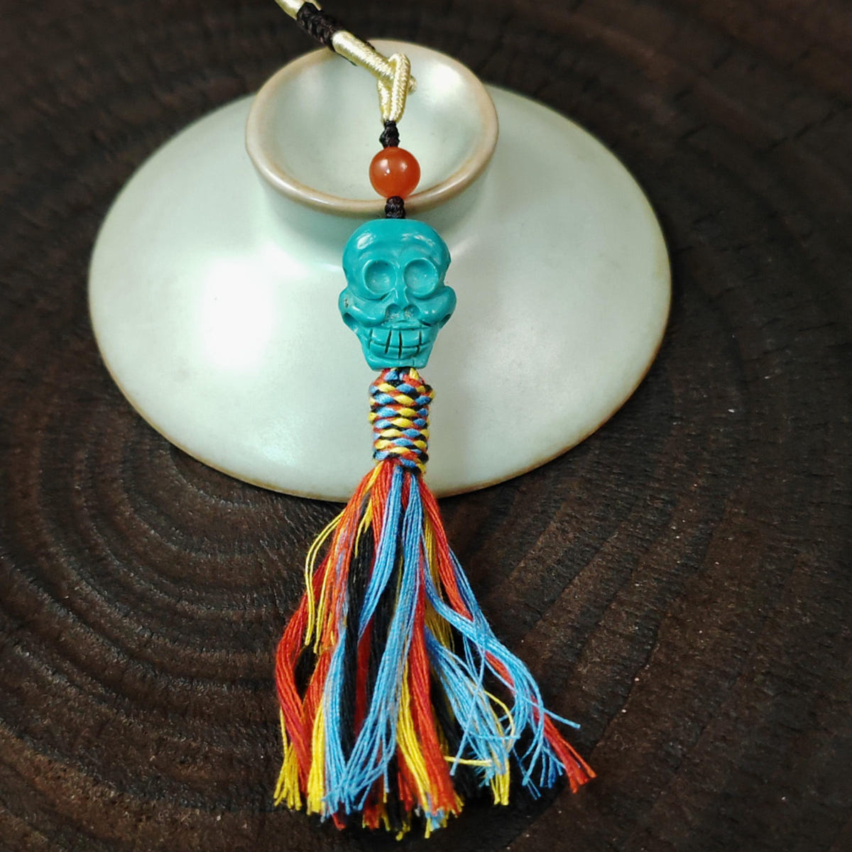 Turquoise Citipati Skull Pendant Decades Old - 18mm - Tibetan Buddhist amulet, view 8