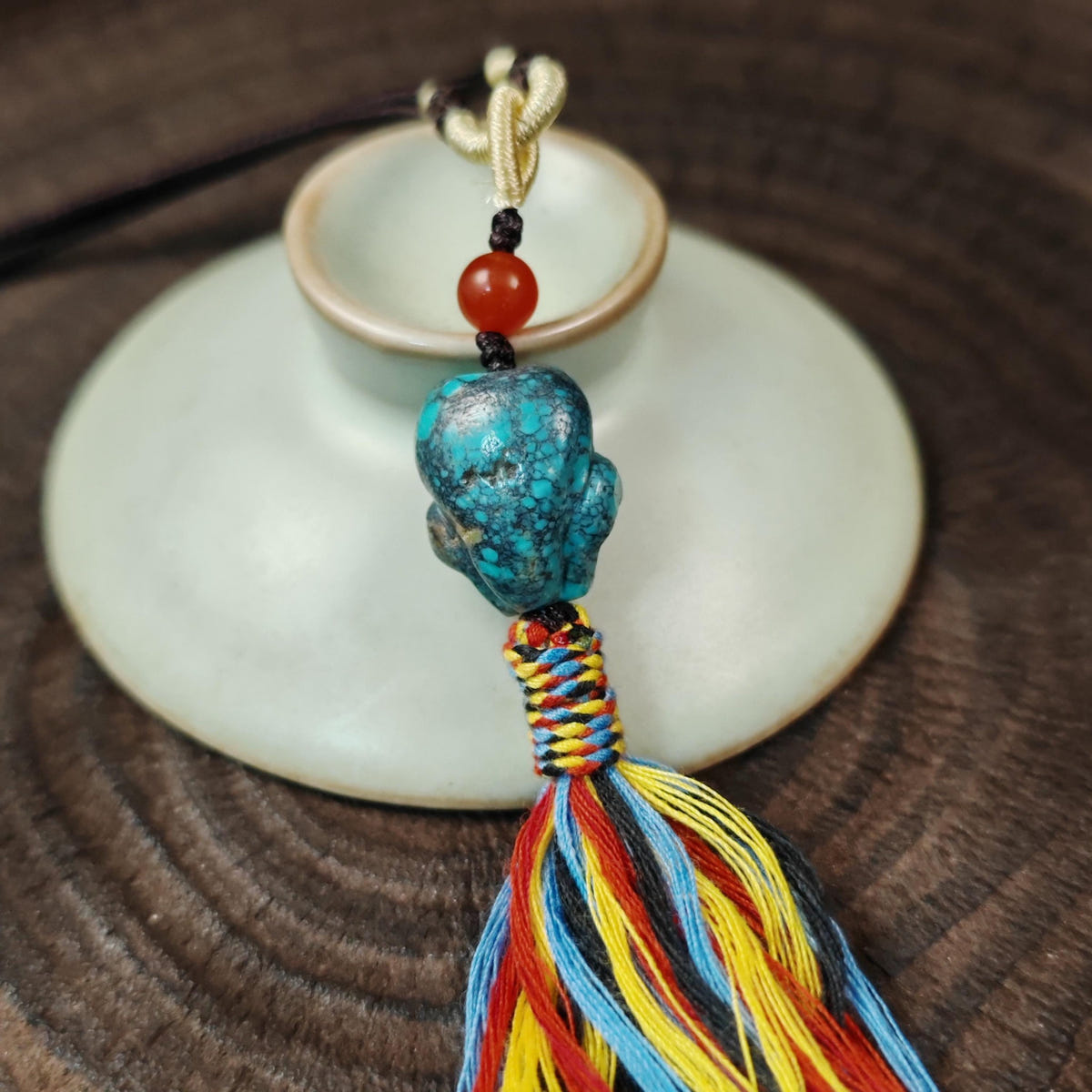 Turquoise Citipati Skull Pendant - Authentic Tibetan Amulet 18mm - Tibetan Buddhist amulet, view 9