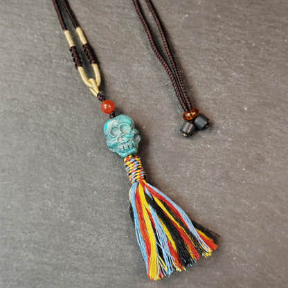 Turquoise Citipati Skull Pendant - Authentic Tibetan Amulet 18mm - Tibetan Buddhist amulet, detailed view