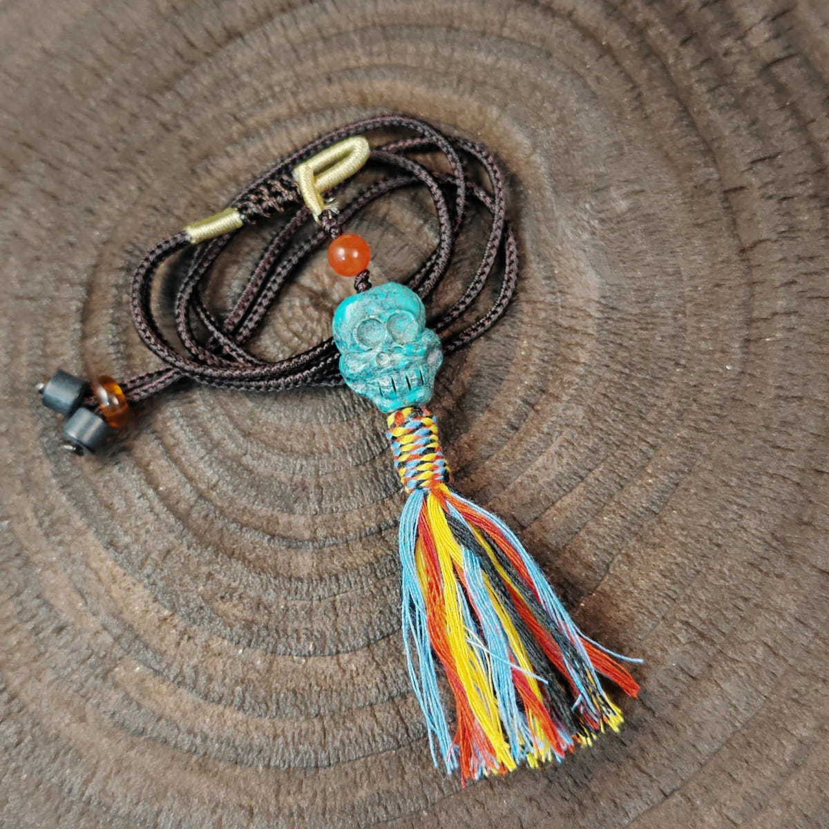 Turquoise Citipati Skull Pendant - Authentic Tibetan Amulet 18mm - Tibetan Buddhist amulet, front view