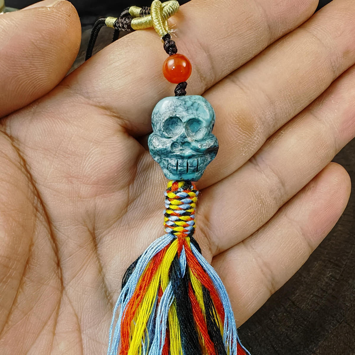 Turquoise Citipati Skull Pendant - Authentic Tibetan Amulet 18mm - Tibetan Buddhist amulet, view 4