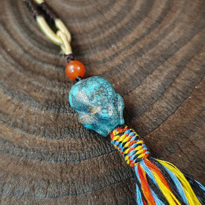 Turquoise Citipati Skull Pendant - Authentic Tibetan Amulet 18mm - Tibetan Buddhist amulet, view 7