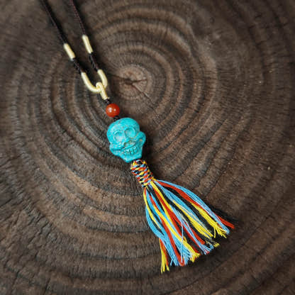 Turquoise Citipati Skull Pendant Decades Old - 19mm - Tibetan Buddhist amulet, front view