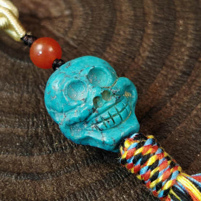 Turquoise Citipati Skull Pendant Decades Old - 19mm - Tibetan Buddhist amulet, view 4