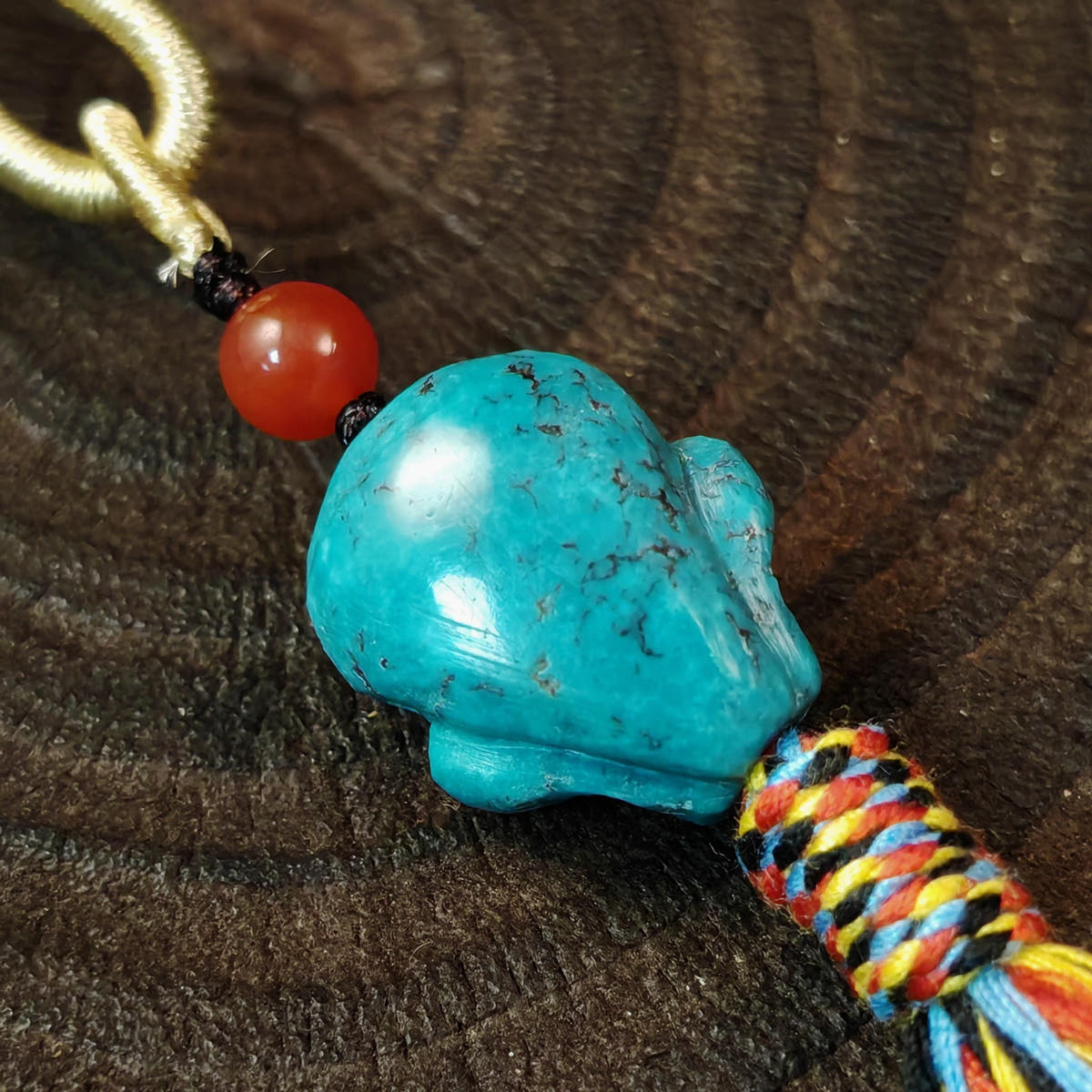 Turquoise Citipati Skull Pendant Decades Old - 19mm - Tibetan Buddhist amulet, view 5