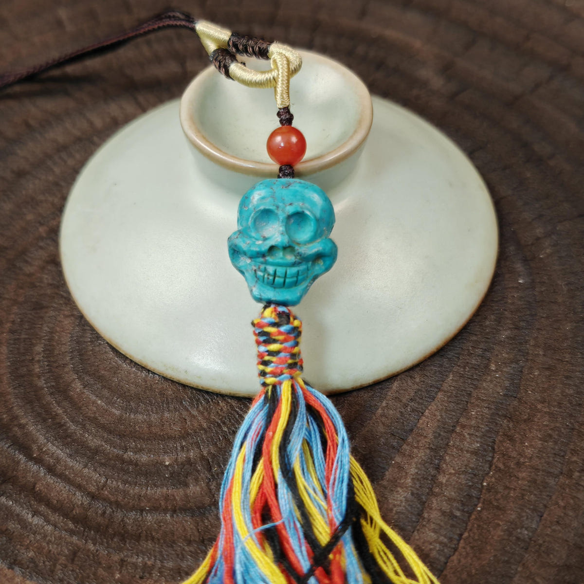 Turquoise Citipati Skull Pendant Decades Old - 19mm - Tibetan Buddhist amulet, view 7