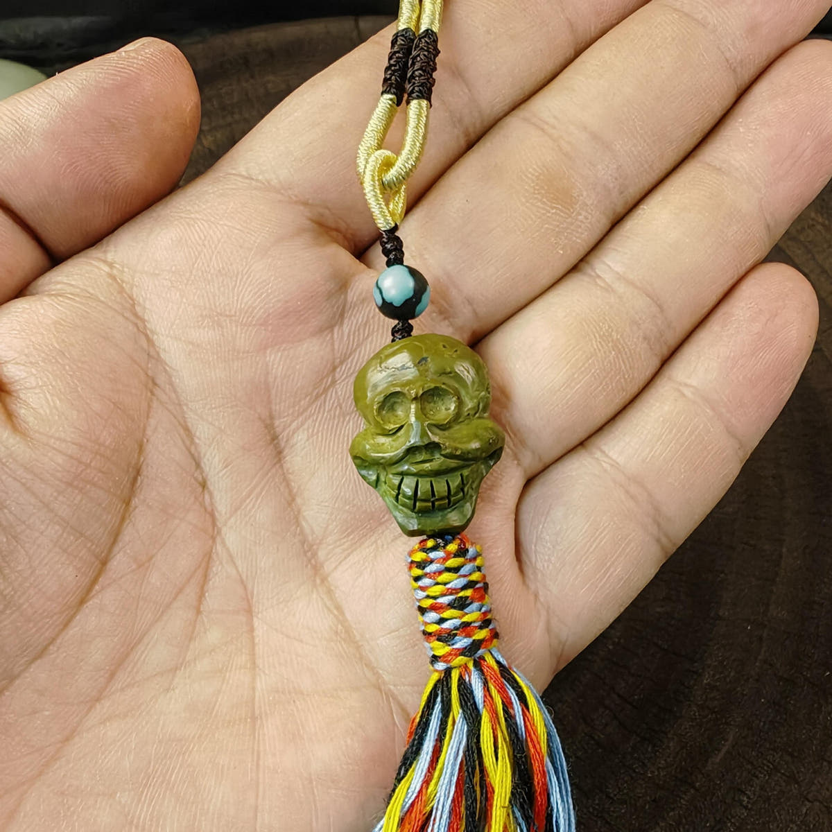 Tibetan Turquoise Citipati Skull Pendant - Decades Old - 23mm - Tibetan Buddhist amulet, view 5