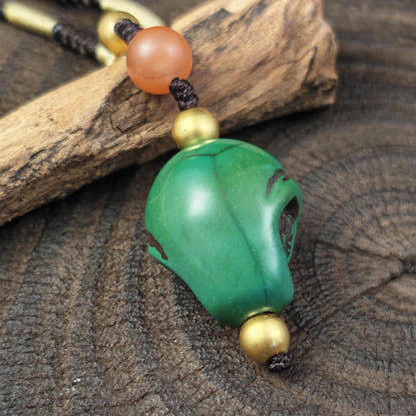 Turquoise Citipati Skull Pendant - Authentic Tibetan Amulet - Protective Charm - Decades Old - 23mm × 20mm
