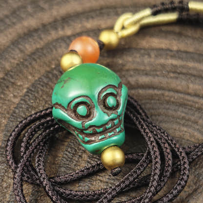Turquoise Citipati Skull Pendant - Authentic Tibetan Amulet - Protective Charm - Decades Old - 23mm × 20mm