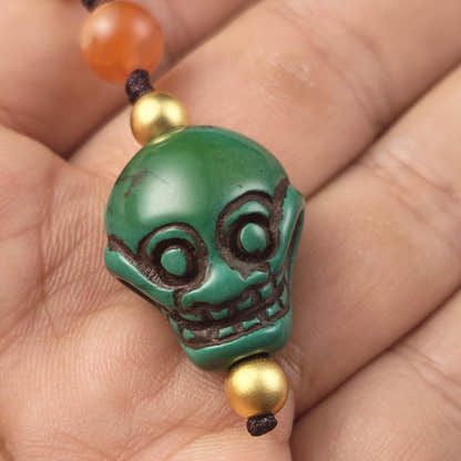 Turquoise Citipati Skull Pendant - Authentic Tibetan Amulet - Protective Charm - Decades Old - 23mm × 20mm