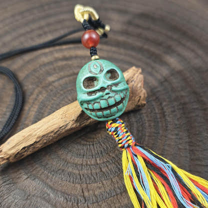 Turquoise Citipati Skull Pendant - Authentic Tibetan Amulet - Protective Charm - Decades Old - 26mm × 22mm