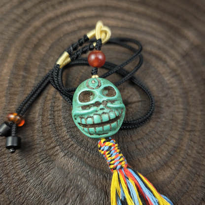 Turquoise Citipati Skull Pendant - Authentic Tibetan Amulet - Protective Charm - Decades Old - 26mm × 22mm