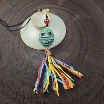 Turquoise Citipati Skull Pendant - Authentic Tibetan Amulet - Protective Charm - Decades Old - 26mm × 22mm