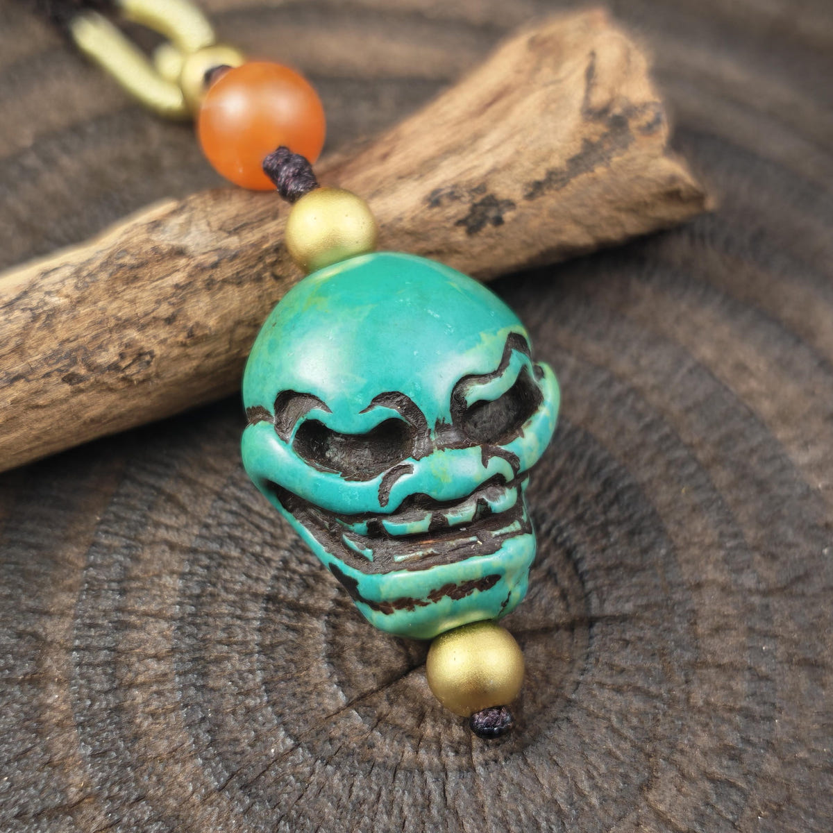 Turquoise Citipati Skull Pendant - Authentic Tibetan Protective Amulet -  Decades Old - 23mm × 20mm