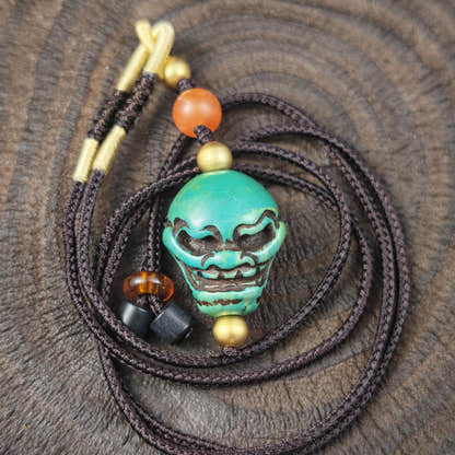 Turquoise Citipati Skull Pendant - Authentic Tibetan Protective Amulet - Decades Old - 23mm × 20mm