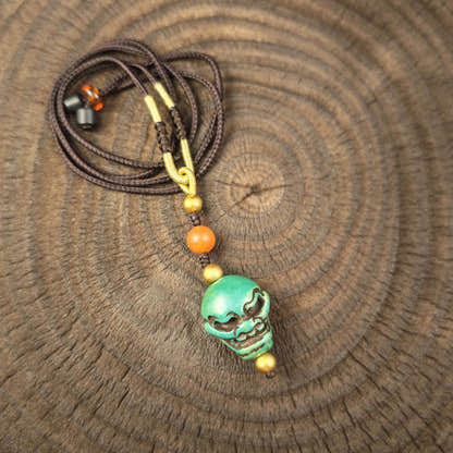 Turquoise Citipati Skull Pendant - Authentic Tibetan Protective Amulet - Decades Old - 23mm × 20mm