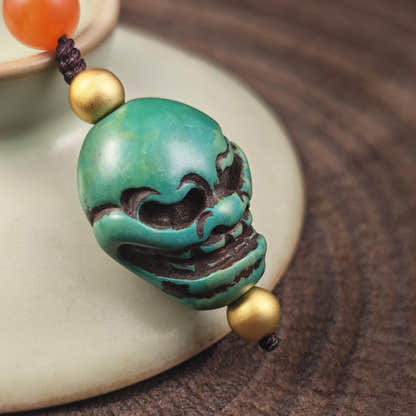 Turquoise Citipati Skull Pendant - Authentic Tibetan Protective Amulet - Decades Old - 23mm × 20mm