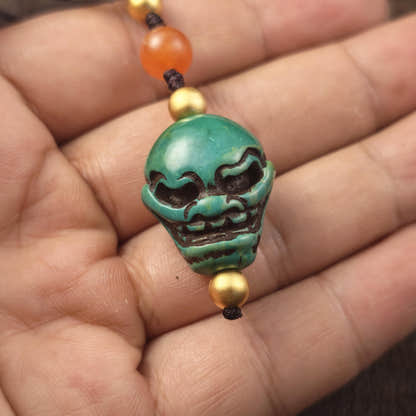 Turquoise Citipati Skull Pendant - Authentic Tibetan Protective Amulet - Decades Old - 23mm × 20mm