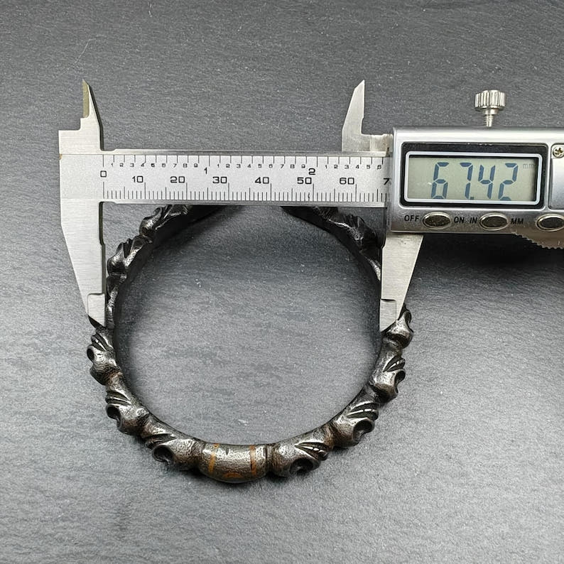 Tibetan Citipati Skull Bangle,Cold Iron Cuff Bracelet - Tibetan Buddhist art, size reference