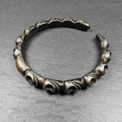 Tibetan Citipati Skull Bangle,Cold Iron Cuff Bracelet - Tibetan Buddhist art, detailed view