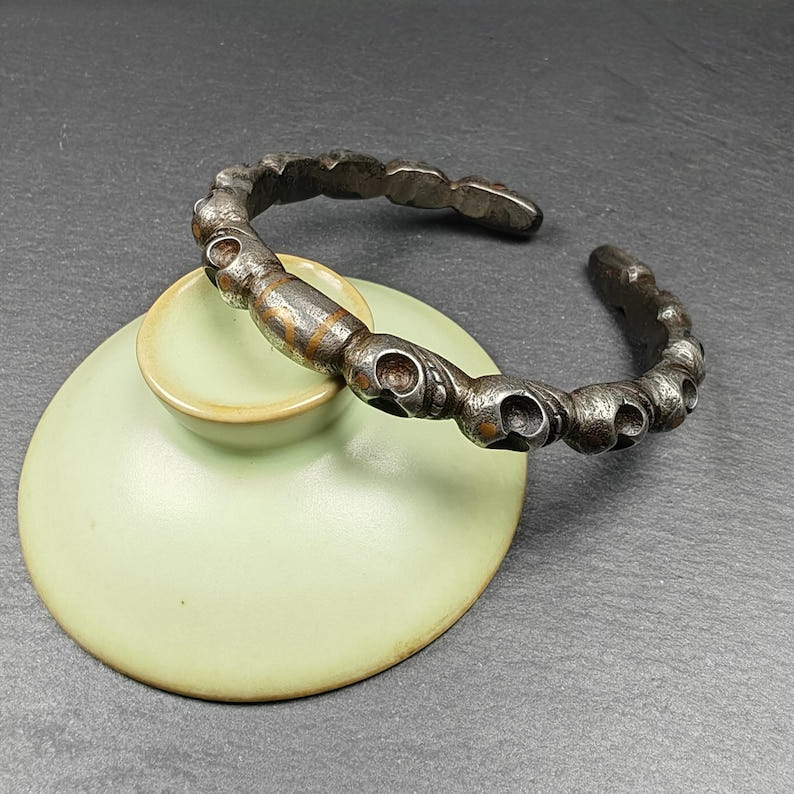 Tibetan Citipati Skull Bangle,Cold Iron Cuff Bracelet - Tibetan Buddhist art, view 4