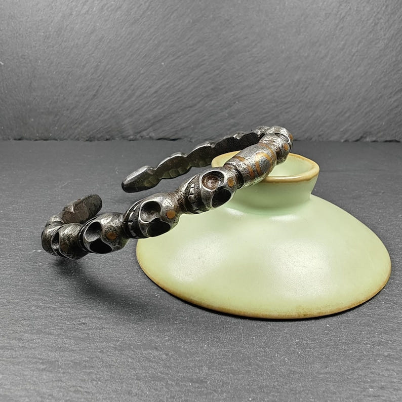 Tibetan Citipati Skull Bangle,Cold Iron Cuff Bracelet - Tibetan Buddhist art, view 5