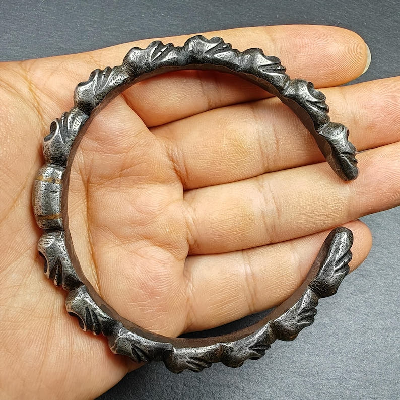 Tibetan Citipati Skull Bangle,Cold Iron Cuff Bracelet - Tibetan Buddhist art, view 8