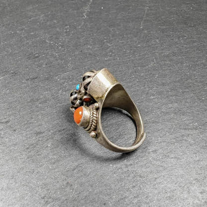 Silver Ring - Tibetan Buddhist vajra, close-up detail